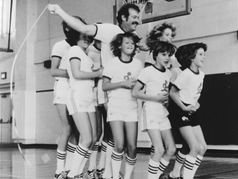 With their coach, physical education teacher Richard Cendali (center), the Skip-Its were the 1981 national demonstration team for Jump Rope For Heart, a school-based challenge that preceded today's Kids Heart Challenge and American Heart Challenge. The jump-rope squad was from Boulder Valley, Colorado, schools. (Ƶ archives)